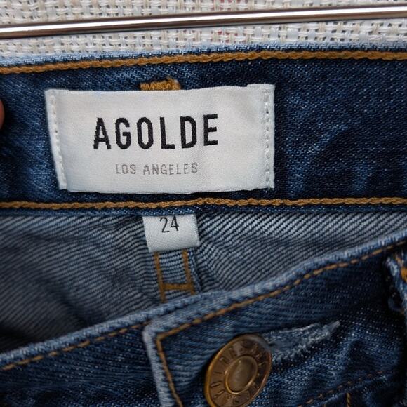 Agolde Parker High-rise Denim Straight Cropped Leg Jeans in Indigo, size 24 - Picture 3 of 9
